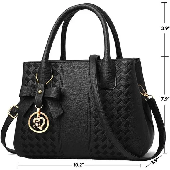Women's Black Fashion Ladies Pu Leather Top Handle Satchel Shoulder Tote Bags